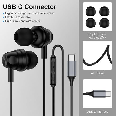 Type C Earphones Wired Headphones for Google Pixel 10a 10 Pro XL 10 9a 9 8 7 6 USB C Earbuds Wired Headphones 2 Pack for iPhone 17e 17 Pro Max 16 15, Samsung S26 Ultra S25 Android with Microphone in Saudi Arabia