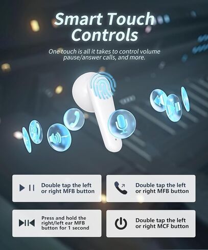 سماعات أذن لاسلكية باللون الأبيض، سماعات رأس بلوتوث مع شاشة رقمية LED مزدوجة وميكروفون ENC، سماعات أذن بصوت ستيريو تدوم 48 ساعة، سماعة رأس لاسلكية مقاومة للماء IP7 لتشغيل التدريبات in Saudi Arabia