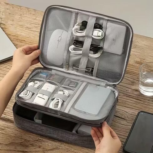 3-Layer Travel Cable Electronics Organizer, Large Cable Organizer Bag for Chargers, Cords & Phone Accessories,Grey in Saudi Arabia