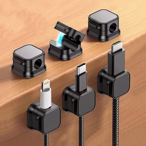 6Pcs Black Magnetic Cable Organizer - Adhesive Cord Clips for Desk Home, Easy Wire Management for Computer Cables in Saudi Arabia