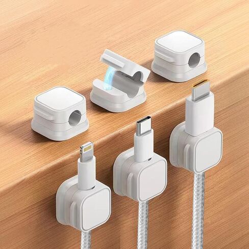 6Pcs Black Magnetic Cable Organizer - Adhesive Cord Clips for Desk Home, Easy Wire Management for Computer Cables in Saudi Arabia