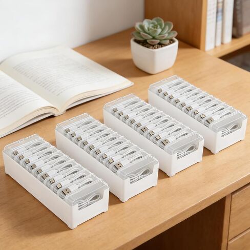 4 Sets Cable Organizer Storage Box with 11 Clear Switch Case Desktop Cable Management Box Power Cord Organizer Stackable Cords Storage Organizer for Office Home Desk Accessories Stationery Supplies in Saudi Arabia