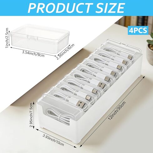4 Sets Cable Organizer Storage Box with 11 Clear Switch Case Desktop Cable Management Box Power Cord Organizer Stackable Cords Storage Organizer for Office Home Desk Accessories Stationery Supplies in Saudi Arabia