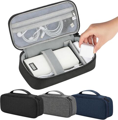 Electronics Organizer Travel Case, Cable Pouch with Dividers and Mesh Pocket, Portable Storage Bag for Charger USB Cable Cord Accessories, Gray in Saudi Arabia
