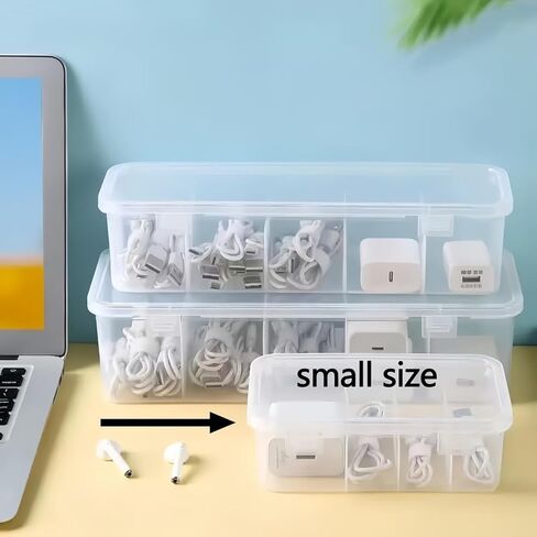 1Pc Large Capacity Data Cable Storage Box with Lid & 4 Compartments, Durable Plastic Organizer for Office & Home, Space Saving Desktop Storage for Cable & Daily Accessories Organization in Saudi Arabia