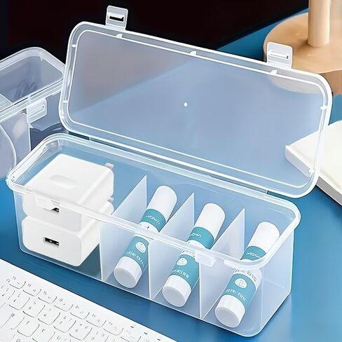 1Pc Large Capacity Data Cable Storage Box with Lid & 4 Compartments, Durable Plastic Organizer for Office & Home, Space Saving Desktop Storage for Cable & Daily Accessories Organization in Saudi Arabia