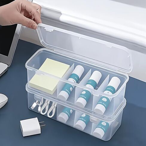 1Pc Large Capacity Data Cable Storage Box with Lid & 4 Compartments, Durable Plastic Organizer for Office & Home, Space Saving Desktop Storage for Cable & Daily Accessories Organization in Saudi Arabia