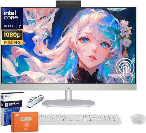HP 27 Inch Touchscreen All in One Desktop Computer, Intel Ultra 7-155U(Up to 4.8 GHz), 27" FHD IPS Touchscreen, 16 GB DDR5, 1 TB SSD, Adjustable Angle, Wi-Fi 6, Ethernet, Windows 11 Pro, W/Accessories in Saudi Arabia