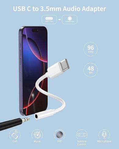 USB C to 3.5mm Headphone Jack Adapter MFi Certified HiFi 3 Pack Type C Aux Audio Dongle Cable Cord for iPhone 17 Air 16e 16 15 Samsung Galaxy S25 S24 S23 S22 Plus Pro Max Ultra Note Pixel iPad MacBook in Saudi Arabia