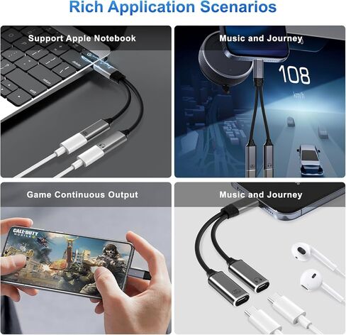 Mandiq USB C Splitter 1 in 2 Out，Type C to Headphone Jack Adapter and Charger Adapter Audio Dongle Cable with PD 100W for iPhone 16 15 Pro Max， iPad Pro，More USBC in Saudi Arabia