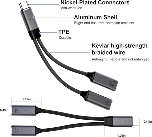 Mandiq USB C Splitter 1 in 2 Out，Type C to Headphone Jack Adapter and Charger Adapter Audio Dongle Cable with PD 100W for iPhone 16 15 Pro Max， iPad Pro，More USBC in Saudi Arabia