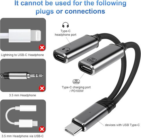 Mandiq USB C Splitter 1 in 2 Out，Type C to Headphone Jack Adapter and Charger Adapter Audio Dongle Cable with PD 100W for iPhone 16 15 Pro Max， iPad Pro，More USBC in Saudi Arabia