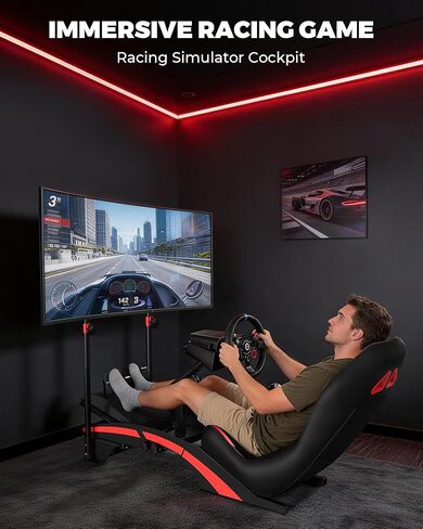 قمرة قيادة محاكاة السباق RACGTING F1-Style مع حامل تلفزيون مدمج، وضع قيادة صيغة قابل للتعديل لمتسابقي Sim المتقدمين، متوافق مع Logitech وThrustmaster وFanatec in Kuwait