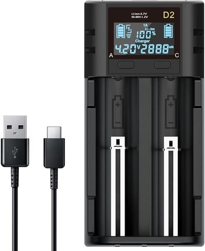 شاحن بطارية ذكي 18650، شاحن عالمي مع شاشة LCD قابلة لإعادة الشحن 14500 18500 18650 18700 20700 21700 22650 26650، 1.2 فولت Ni-MH/Ni-Cd AA AAA C (البطاريات غير متضمنة) in Kuwait