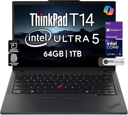 Lenovo ThinkPad T14 Gen 5 Business Laptop 14" FHD+ IPS, Intel Ultra 5 125U, 32GB DDR5 RAM, 1TB SSD, 5MP HD Webcam, Fingerprint, Backlit, Wi-Fi 6E, 2 Thunderbolt 4, AI PC, W11P, 3 Yr Wty in Saudi Arabia