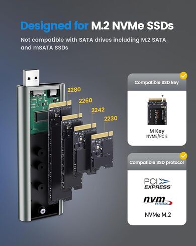 MOGOOD SSD Enclosure, USB 3.2 Gen 2 NVMe SSD Adapter, 10Gbps High-Speed USB/Type C M.2 Case, Plug and Play, Compatible for 2280/2260/2242/2230 SSDs, ABS Material in Saudi Arabia