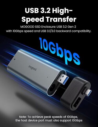 MOGOOD SSD Enclosure, USB 3.2 Gen 2 NVMe SSD Adapter, 10Gbps High-Speed USB/Type C M.2 Case, Plug and Play, Compatible for 2280/2260/2242/2230 SSDs, ABS Material in Saudi Arabia