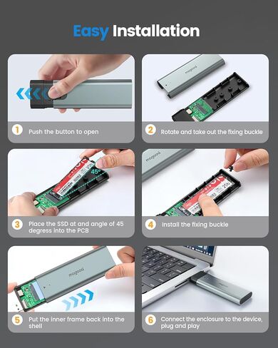 MOGOOD SSD Enclosure, USB 3.2 Gen 2 NVMe SSD Adapter, 10Gbps High-Speed USB/Type C M.2 Case, Plug and Play, Compatible for 2280/2260/2242/2230 SSDs, ABS Material in Saudi Arabia