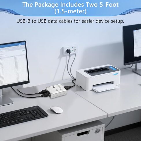 CERRXIAN USB2.0 Manual Printer Sharer Switcher,2 in 1 Out Printer Sharing Device Adapter,2-Port USB B Print Switch Hub Converter,with 2 USB Printer Cables (5ft/1.5M),for Printer Scanner in Saudi Arabia