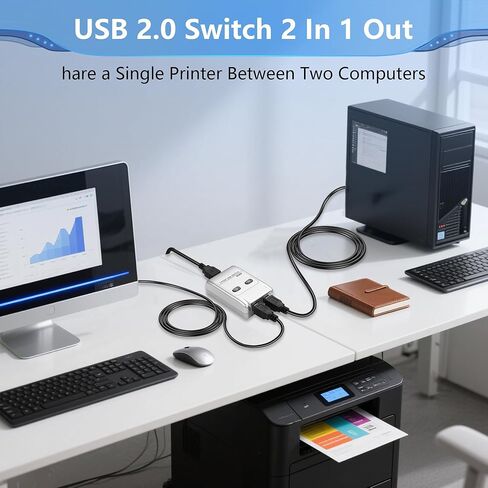 CERRXIAN USB2.0 Manual Printer Sharer Switcher,2 in 1 Out Printer Sharing Device Adapter,2-Port USB B Print Switch Hub Converter,with 2 USB Printer Cables (5ft/1.5M),for Printer Scanner in Saudi Arabia