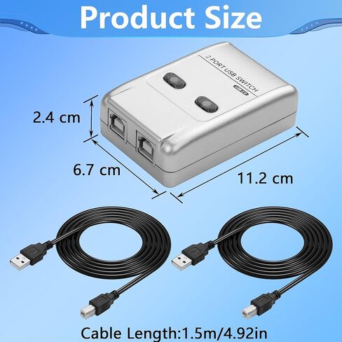 CERRXIAN USB2.0 Manual Printer Sharer Switcher,2 in 1 Out Printer Sharing Device Adapter,2-Port USB B Print Switch Hub Converter,with 2 USB Printer Cables (5ft/1.5M),for Printer Scanner in Saudi Arabia
