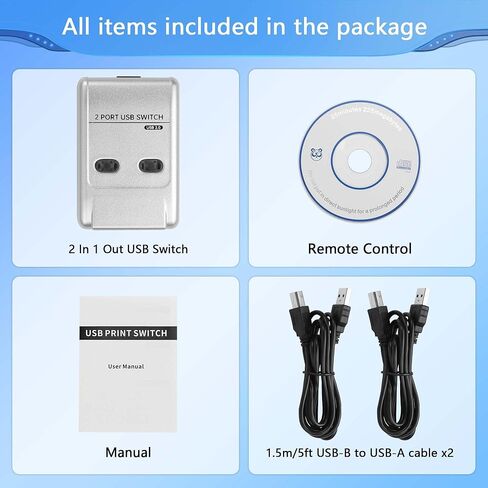 CERRXIAN USB2.0 Manual Printer Sharer Switcher,2 in 1 Out Printer Sharing Device Adapter,2-Port USB B Print Switch Hub Converter,with 2 USB Printer Cables (5ft/1.5M),for Printer Scanner in Saudi Arabia