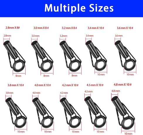 Fishing Rod Tip Repair Kit, 10 Pcs Stainless Steel Guide with Ceramic Ring Replacement for Freshwater Saltwater Fishing Rods, Black in Saudi Arabia