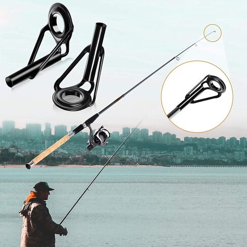 Fishing Rod Tip Repair Kit, 10 Pcs Stainless Steel Guide with Ceramic Ring Replacement for Freshwater Saltwater Fishing Rods, Black in Saudi Arabia