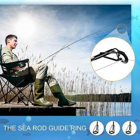 Fishing Rod Tip Repair Kit, 10 Pcs Stainless Steel Guide with Ceramic Ring Replacement for Freshwater Saltwater Fishing Rods, Black in Saudi Arabia