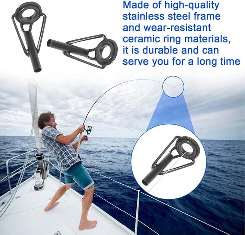 Fishing Rod Tip Repair Kit, 10 Pcs Stainless Steel Guide with Ceramic Ring Replacement for Freshwater Saltwater Fishing Rods, Black in Saudi Arabia