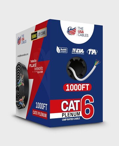 Cat6 Plenum Cable 1000FT– DSX-8000 Certified | 0.58mm Solid Conductor | High Speed 10Gbps Ethernet Cable | Premium Networking Wire for Home, Office & Commercial Installations - Black in Saudi Arabia