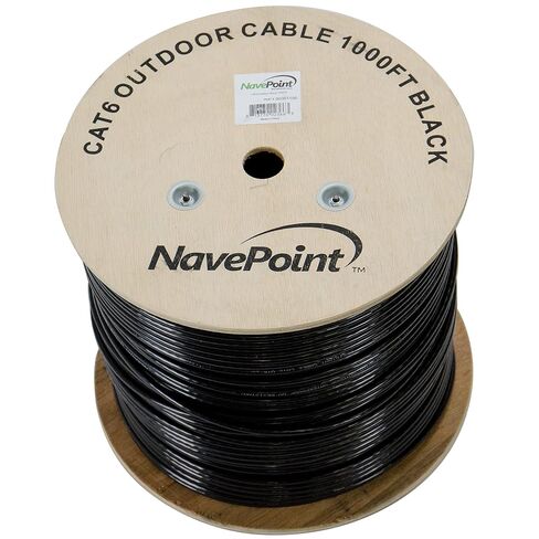 NavePoint CAT6 Outdoor Direct Burial Rated, 1000ft, Solid Conductor, Black, Bulk Ethernet Cable, 23AWG 4 Pair, Unshielded Twisted Pair (UTP) 10-Pack in Saudi Arabia