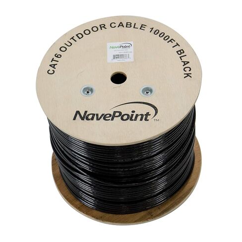 NavePoint CAT6 Outdoor Direct Burial Rated, 1000ft, Solid Conductor, Black, Bulk Ethernet Cable, 23AWG 4 Pair, Unshielded Twisted Pair (UTP) 10-Pack in Saudi Arabia