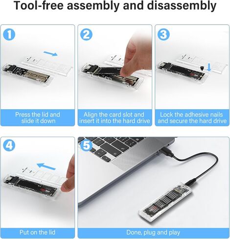 حاوية M.2 NVME SSD، USB 3.2 Gen2 10 جيجابت في الثانية خالية من الأدوات، قارئ SSD يدعم مفاتيح M وM&B بحجم 2280 2260 2242 2230 (ليس لـ SATA NGFF أو mSATA) in Saudi Arabia