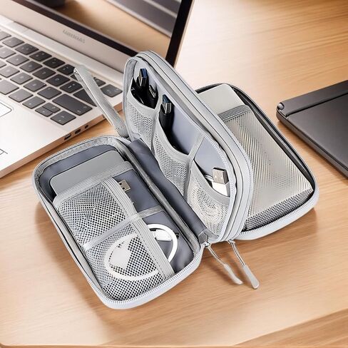 Portable Travel Cable Organizer Pouch for Electronic Accessories Carry Case Double Layers Storage Bag for Cord, Charger, Phone, Earphone (Grey) in Saudi Arabia