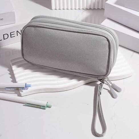 Portable Travel Cable Organizer Pouch for Electronic Accessories Carry Case Double Layers Storage Bag for Cord, Charger, Phone, Earphone (Grey) in Saudi Arabia