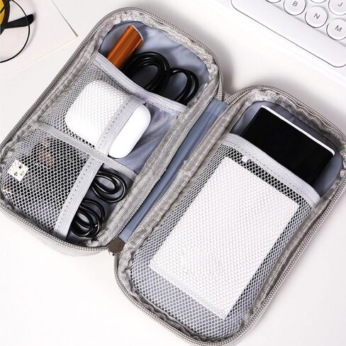 Portable Travel Cable Organizer Pouch for Electronic Accessories Carry Case Double Layers Storage Bag for Cord, Charger, Phone, Earphone (Grey) in Saudi Arabia