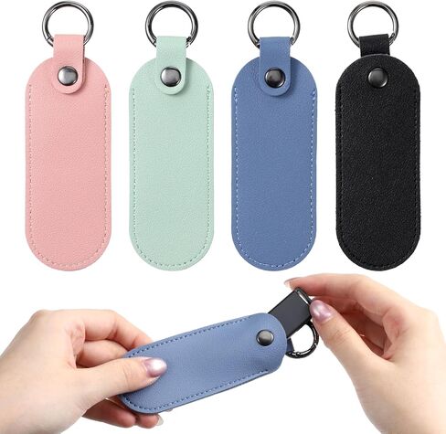 Xthrotsenk 4 قطع حامل USB لسلسلة المفاتيح USB Flash Drive حامل سلسلة مفاتيح من جلد البولي يوريثان حقيبة تخزين سلاسل مفاتيح لمحركات الفلاش، أسود، أزرق، وردي، أخضر in Kuwait