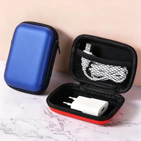 Mini Portable Travel Cable Storage Bag, Compact Zipper Electronic Organizer Pouch with Mesh Pocket, Small Tech Accessory Case for Chargers USB Cords, Sapphire Blue in Saudi Arabia