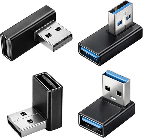 محول USB 3.0 90 درجة منخفض، 4 قطع يسار يمين عمودي لأعلى ولأسفل موصل زاوية USB-A ذكر إلى أنثى محول موسع محولات أجهزة الكمبيوتر المحمولة المتوافقة مع أجهزة USB-A in Saudi Arabia