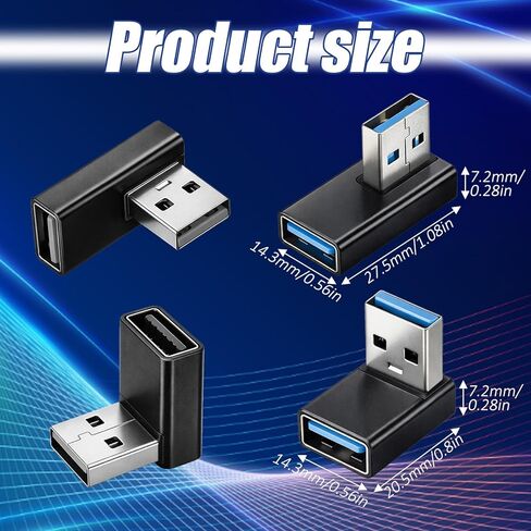 محول USB 3.0 90 درجة منخفض، 4 قطع يسار يمين عمودي لأعلى ولأسفل موصل زاوية USB-A ذكر إلى أنثى محول موسع محولات أجهزة الكمبيوتر المحمولة المتوافقة مع أجهزة USB-A in Saudi Arabia
