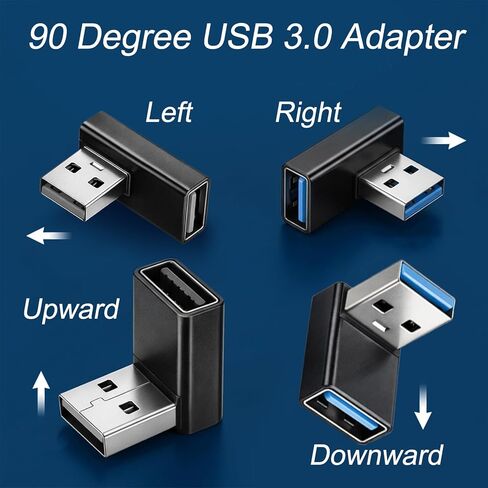 محول USB 3.0 90 درجة منخفض، 4 قطع يسار يمين عمودي لأعلى ولأسفل موصل زاوية USB-A ذكر إلى أنثى محول موسع محولات أجهزة الكمبيوتر المحمولة المتوافقة مع أجهزة USB-A in Saudi Arabia
