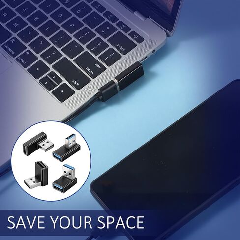 محول USB 3.0 90 درجة منخفض، 4 قطع يسار يمين عمودي لأعلى ولأسفل موصل زاوية USB-A ذكر إلى أنثى محول موسع محولات أجهزة الكمبيوتر المحمولة المتوافقة مع أجهزة USB-A in Saudi Arabia