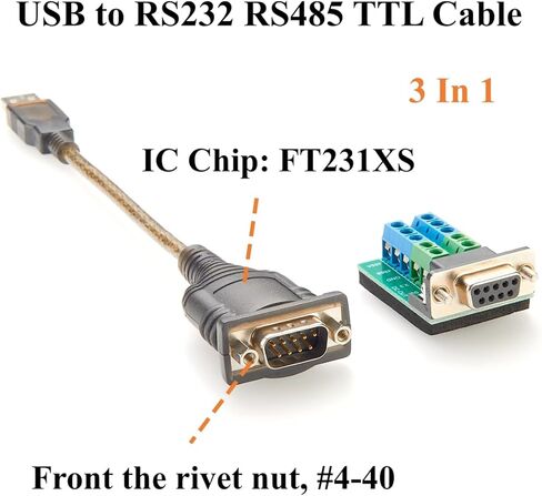 كابل محول تسلسلي 3 في 1 USB 2.0 إلى DB9 RS232 RS485 TTL 3.3 فولت 5 فولت مع شريحة FTDI FT231XS D-Sub 9Pin إلى محول كتلة طرفية منفذ COM لنظام التشغيل Windows وLinux وAndroid وMacOS (1M/3.28FT) in Kuwait