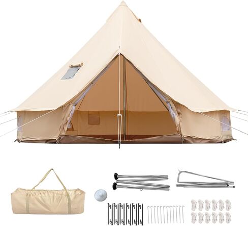 Canvas Bell Tent for Camping, 4-Season Yurt Tent with Stove Jack, All Year Living Glamping Tent for 4–6 Person, Sturdy Shelter for Family Camping & Backyard (10ft/13.1ft/16.4ft) in Saudi Arabia