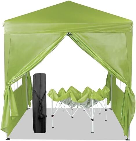 6.5x6.5 Ft Pop Up Canopy Tent with 4 Side Walls, Instant Shelter for Party, BBQ, Camping, Grass Green, Carry Bag Included in Saudi Arabia
