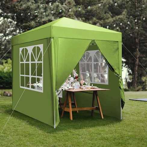 6.5x6.5 Ft Pop Up Canopy Tent with 4 Side Walls, Instant Shelter for Party, BBQ, Camping, Grass Green, Carry Bag Included in Saudi Arabia
