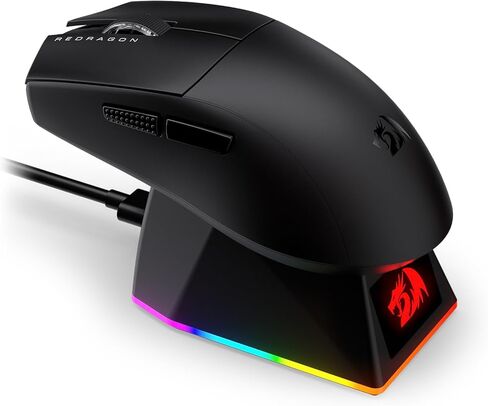 ماوس الألعاب اللاسلكي Redragon M999، ماوس ثلاثي الأوضاع مع قاعدة شحن مغناطيسية RGB، 45000 نقطة في البوصة بحد أقصى قابل للتعديل، 4 أزرار قابلة للبرمجة، تصميم مريح للكمبيوتر المحمول Mac in Kuwait