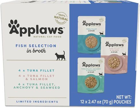 Applaws Wet Cat Food, 12 Count, Limited Ingredient Wet Cat Food Pouches, Variety of Flavors in Mousse, 2.47oz Pouches in Saudi Arabia