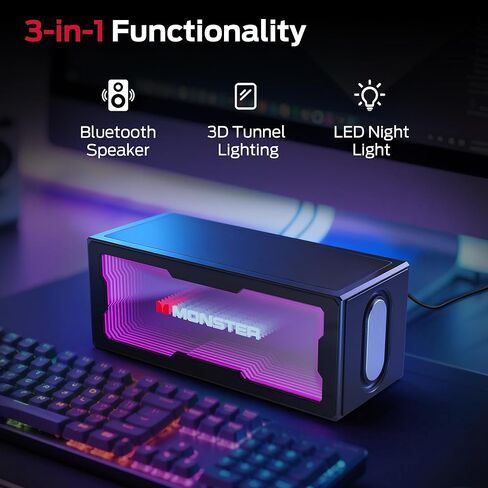 مكبر صوت بلوتوث Monster S280، صوت ستيريو 40 وات، باس عميق، بلوتوث 6.0، أضواء نفق ثلاثية الأبعاد، شاشة مرآة، USB (صوتي) / مدخل بطاقة AUX/TF، مناسب لغرفة النوم المنزلية الداخلية in Kuwait